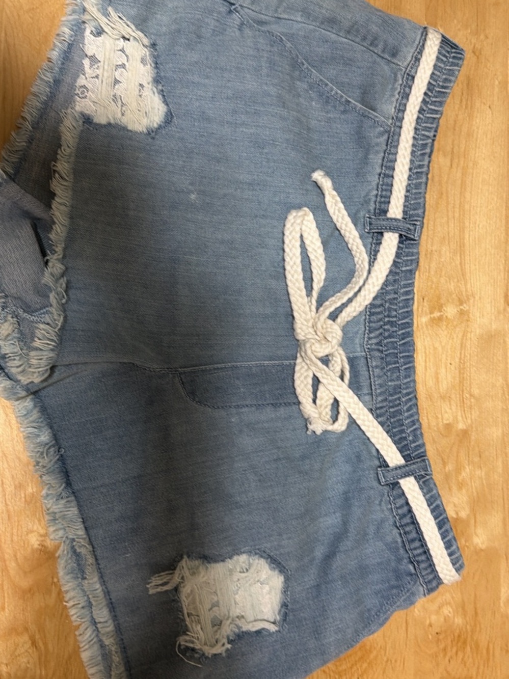 aerie Light Blue Elastic Waist Denim Shorts
